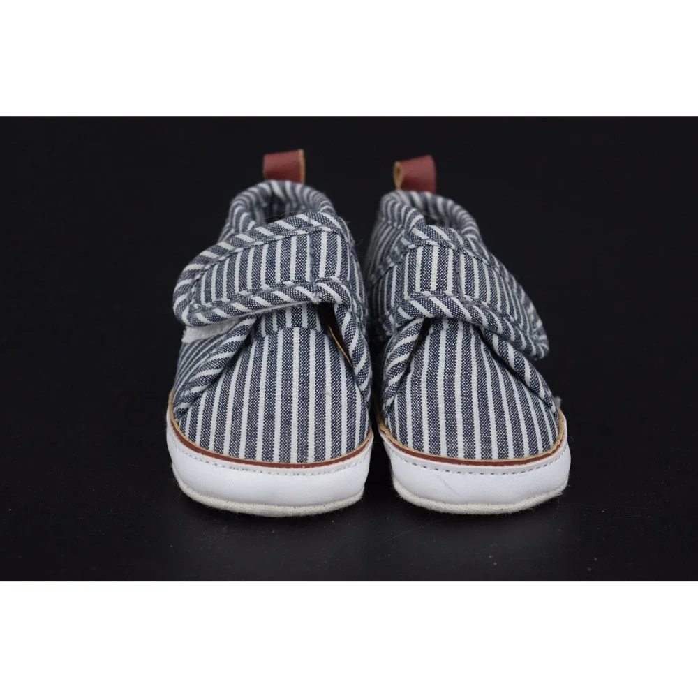 Baby B'gosh Crib Shoes Kids NB Blue White Excellent Striped Hook Loop OK02304